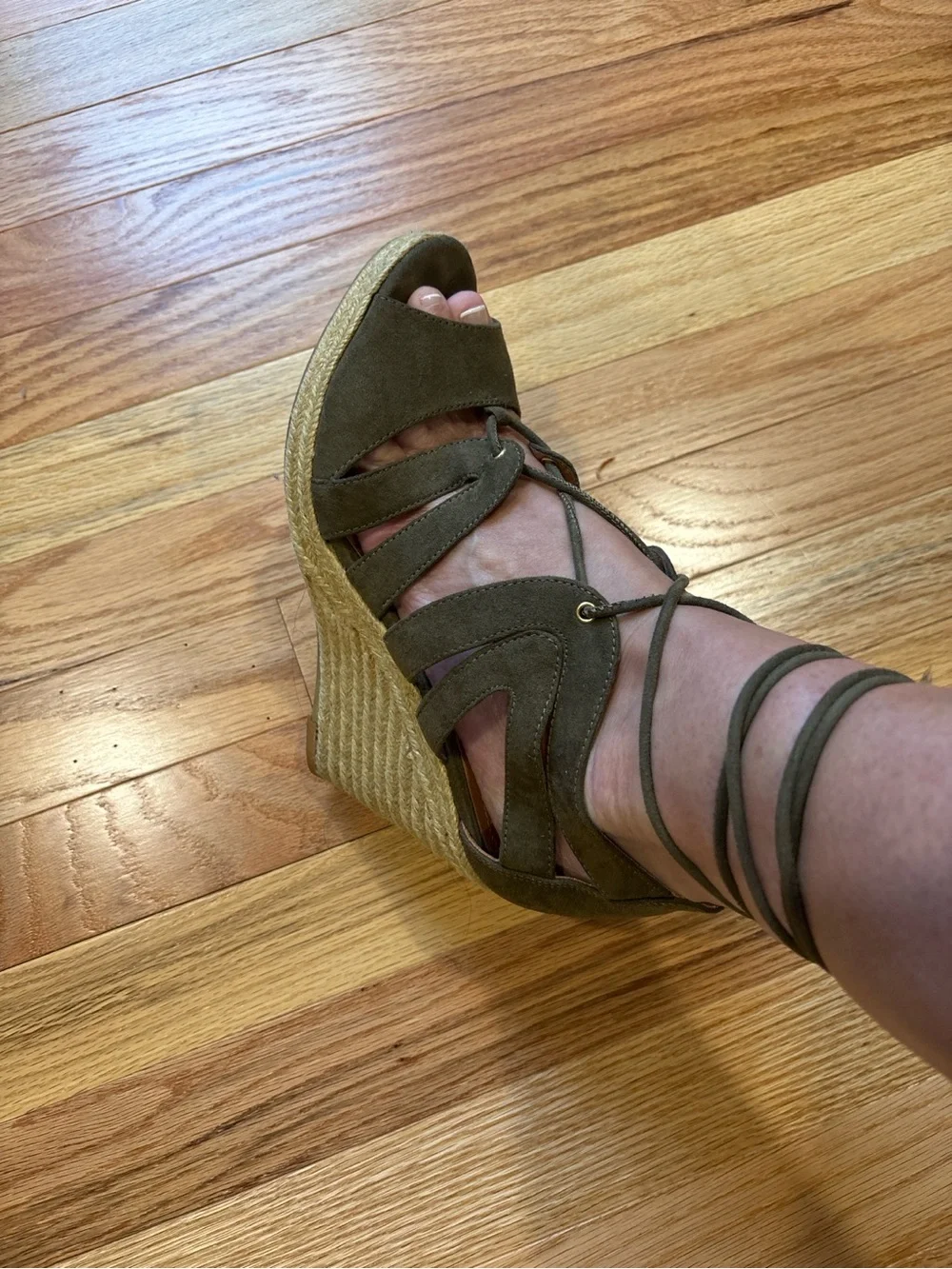 Olive Green Lace-Up Espadrille Wedge Sandals |‎ Size 8.5 | Size 39